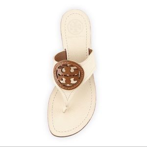 Tory Burch Leather Louisa Thong Cream Sandals